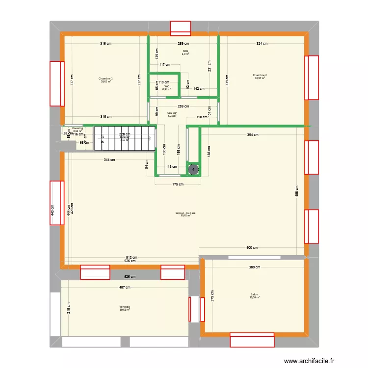 Chamoux - Projet &eacute;tage. Plan de 23 Pièces et 98 m²