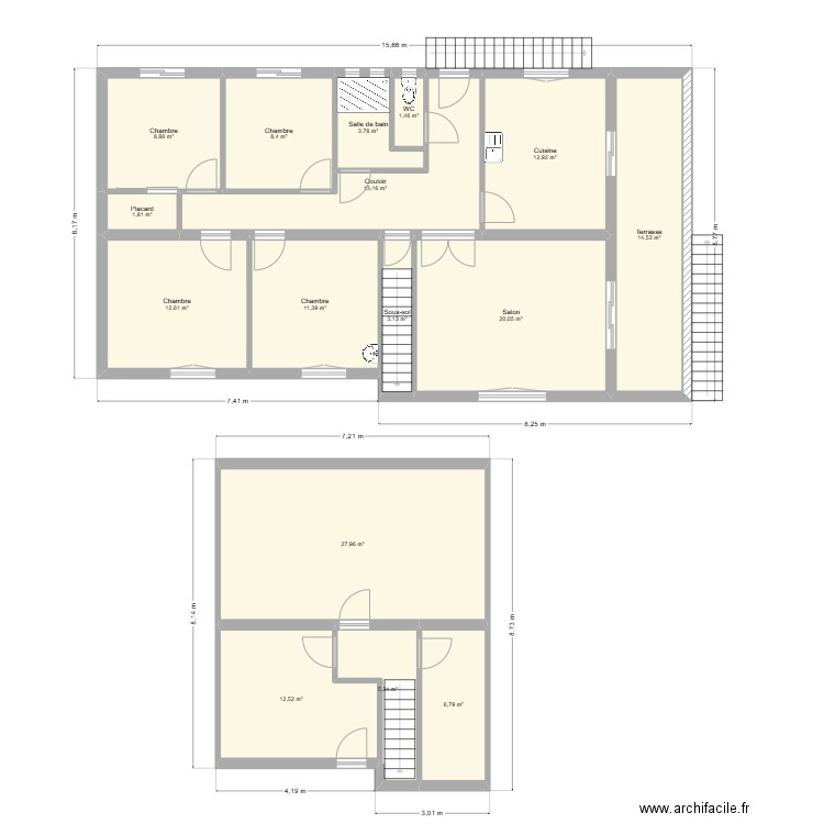 Sièyes. Plan de 16 pièces et 165 m2