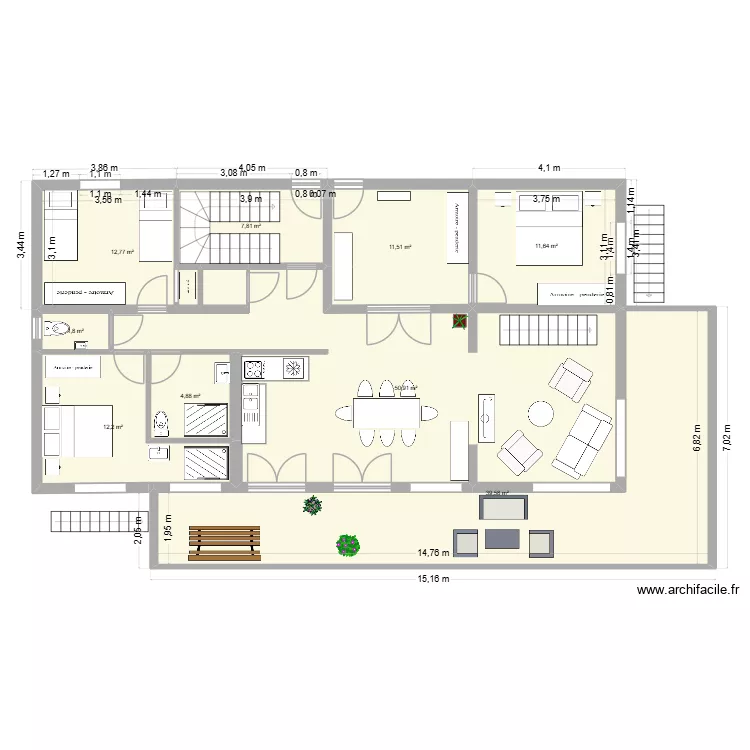 rez de chauss&eacute; gite fini. Plan de 9  et 153 m²