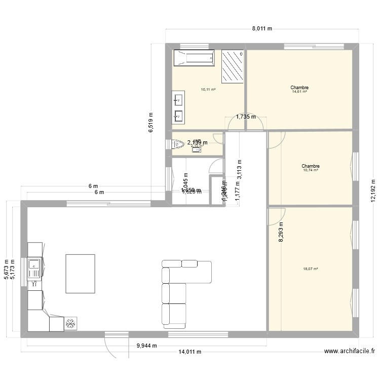 Maison. Plan de 5 pièces et 56 m2