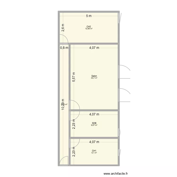 ouvrants sdb au fond. Plan de 