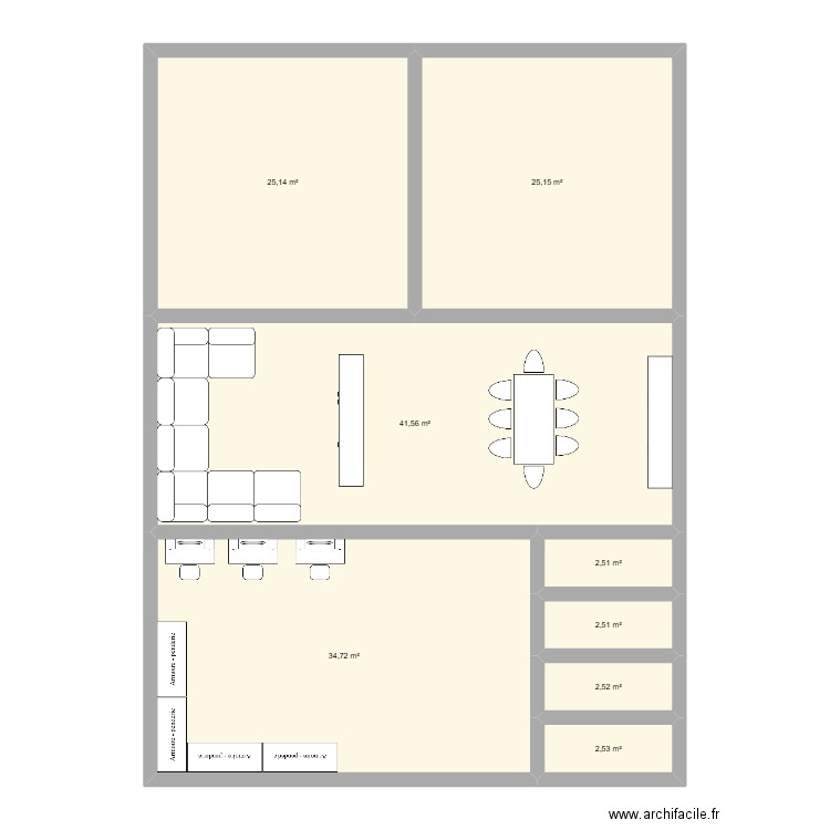 Studio. Plan de 8 pièces et 137 m2