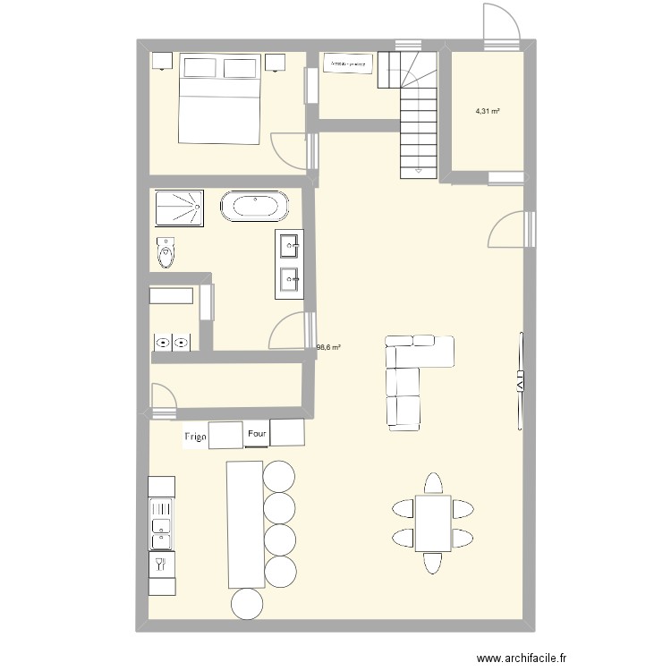 Plan topaze 2. Plan de 2 pièces et 103 m2