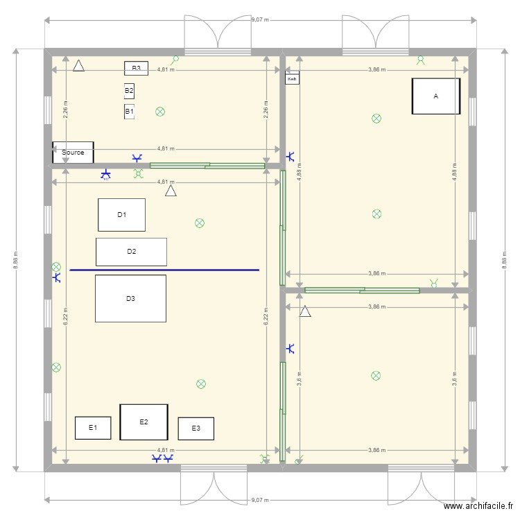 Plan Electrotechnique. Plan de 4 pièces et 74 m2