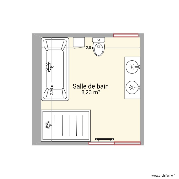 SDB Extension version 3. Plan de 1 pièce et 8 m2