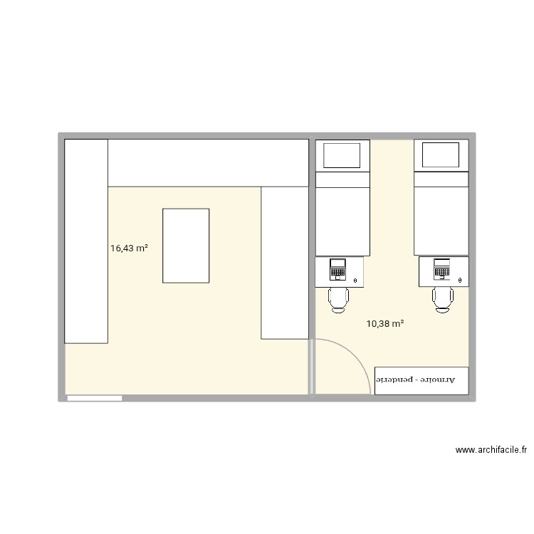 Salon. Plan de 2 pièces et 27 m2