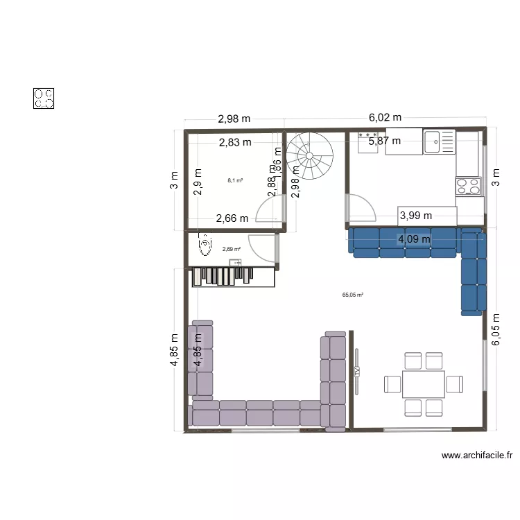 maison. Plan de 3 Pièces et 76 m²