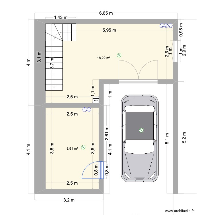Bourai local. Plan de 2 pièces et 28 m2