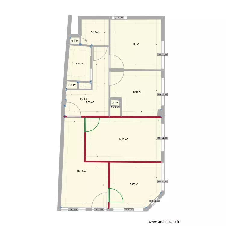 Local commercial - base 2 + modif angle 2. Plan de 13  et 73 m²