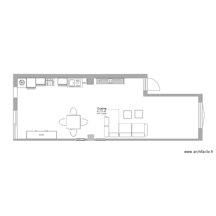 SALLE DE VIE. Plan de 1 pièce et 42 m2