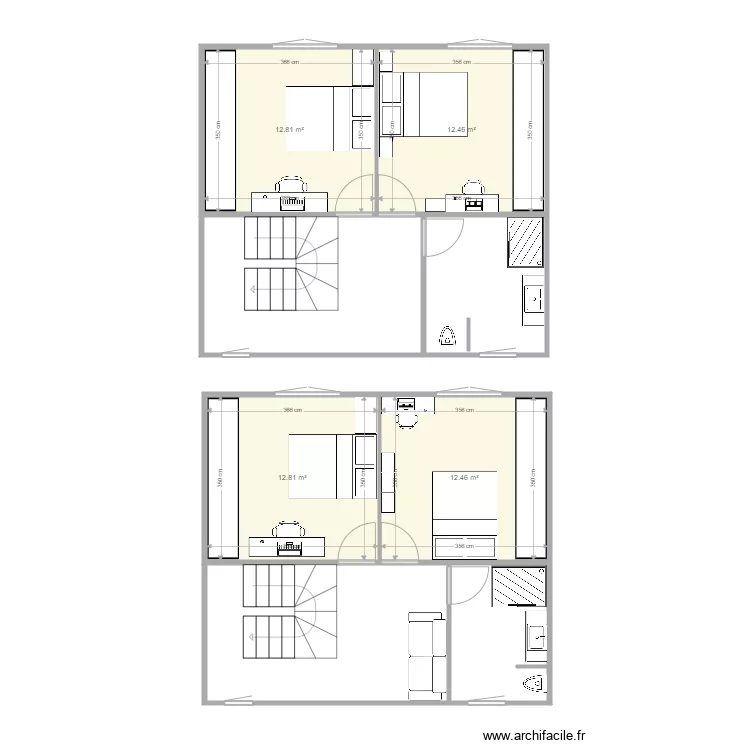 MA MAISON Cube &eacute;tage lits oppos&eacute;s. Plan de 