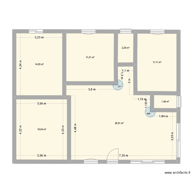Plan maison carré. Plan de 7 pièces et 91 m2