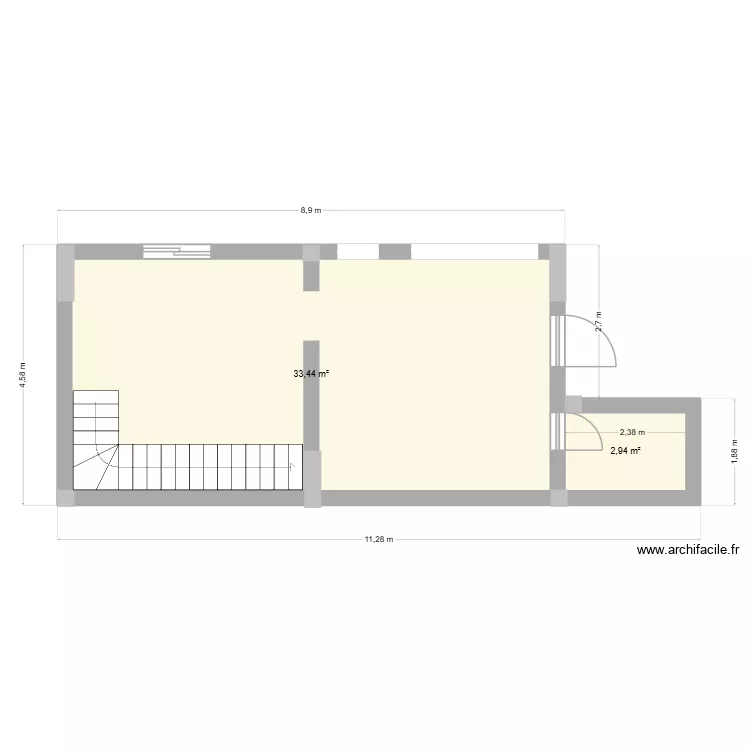 RDC. Plan de 2  et 36 m²