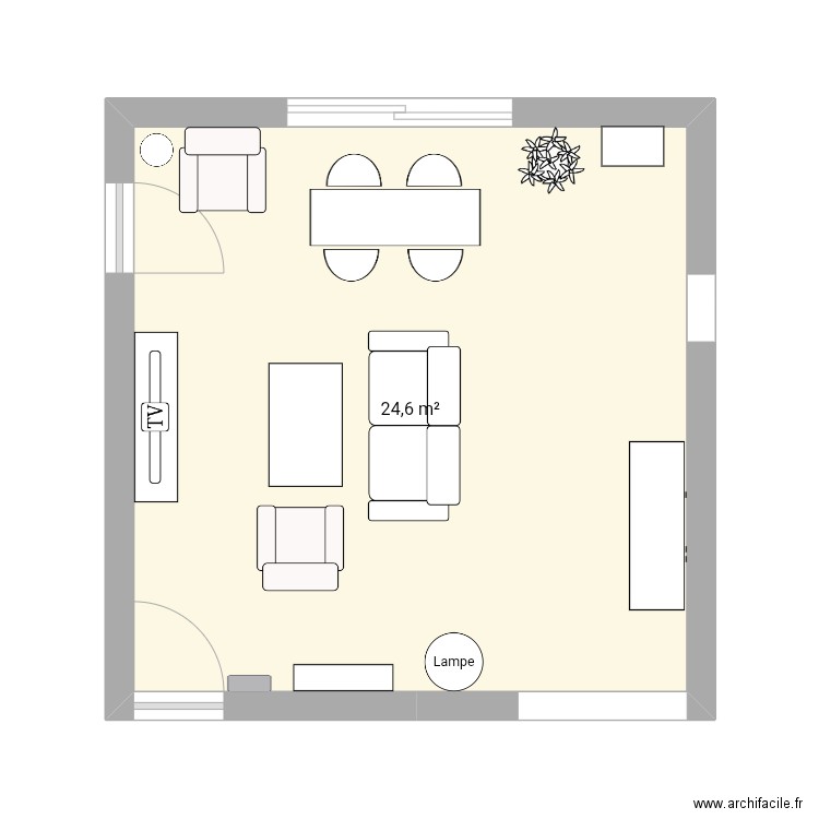 Salon. Plan de 1 pièce et 25 m2