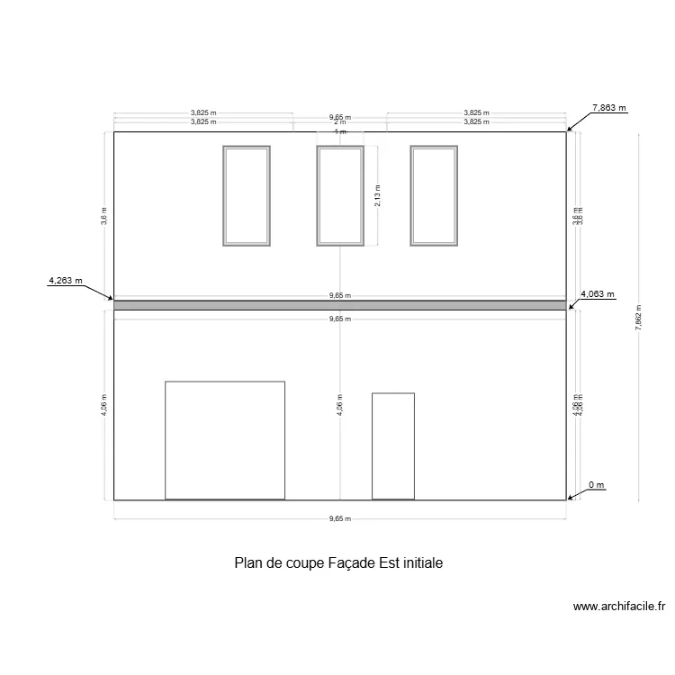 Plan de coupe Fa&ccedil;ade Est initiale. Plan de 