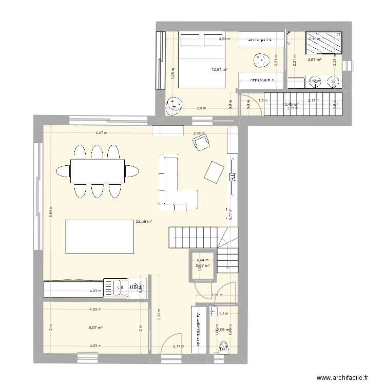 SUITE PARENTALE SOUS SOL. Plan de 7 pièces et 86 m2
