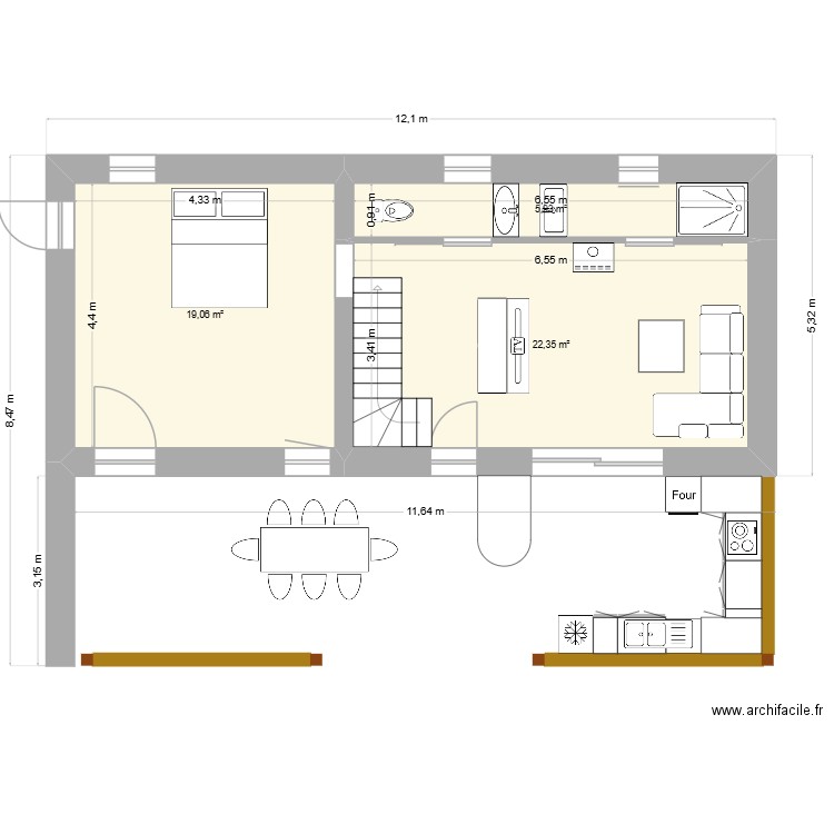MAISON JACK 2. Plan de 3 pièces et 47 m2