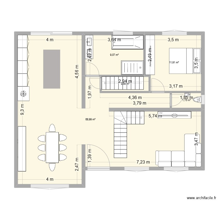 Maison Guerting. Plan de 5 pièces et 94 m2