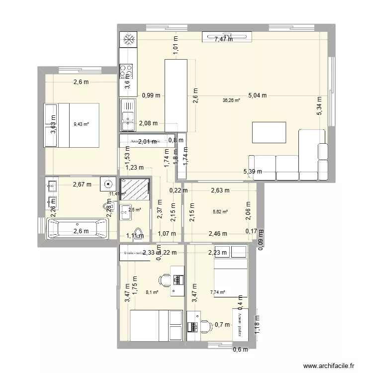 Cagnes sur mer EXE. Plan de 7 pièces et 81 m²