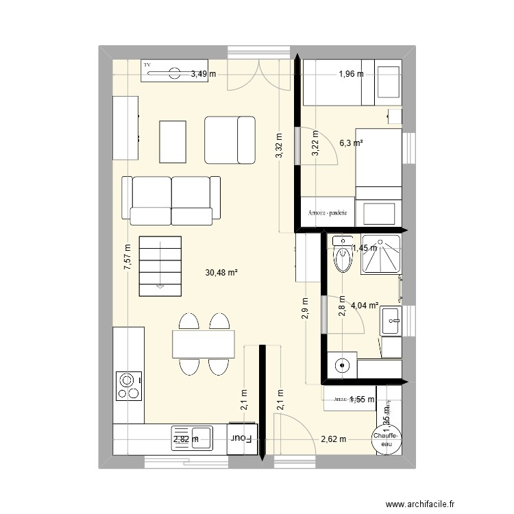 Luz3. Plan de 3 pièces et 41 m2