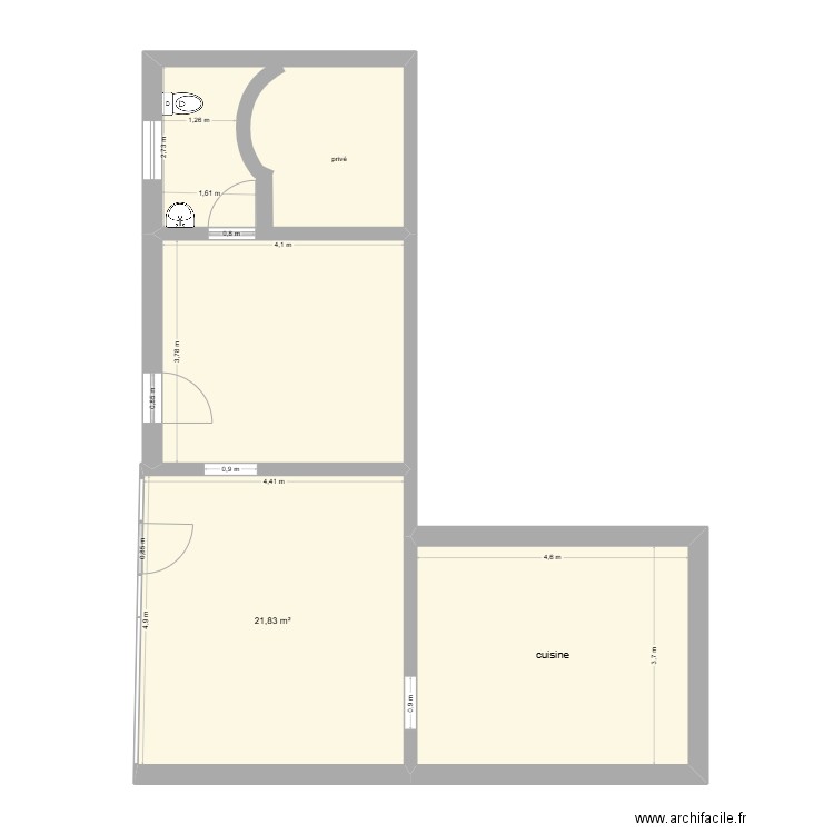dclick pizza avant. Plan de 4 pièces et 66 m2