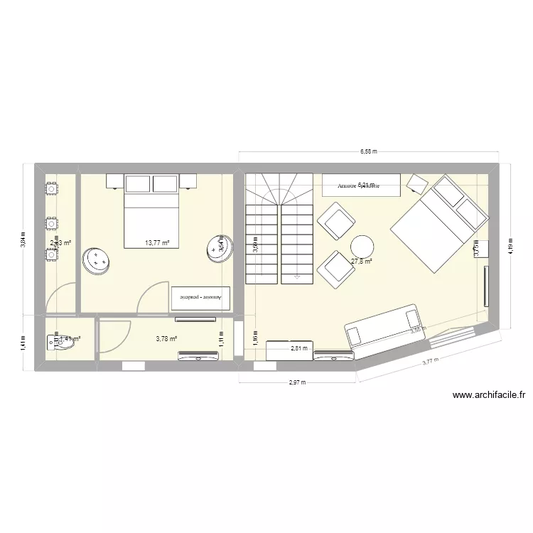 etage logement perso. Plan de 5 pièces et 50 m² etage logement perso. Plan de 5 pièces et 50 m²
