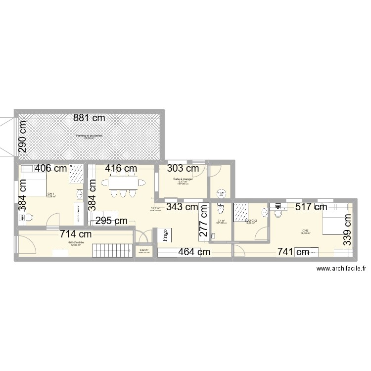 Jumet Eléa RDC . Plan de 9 pièces et 120 m2