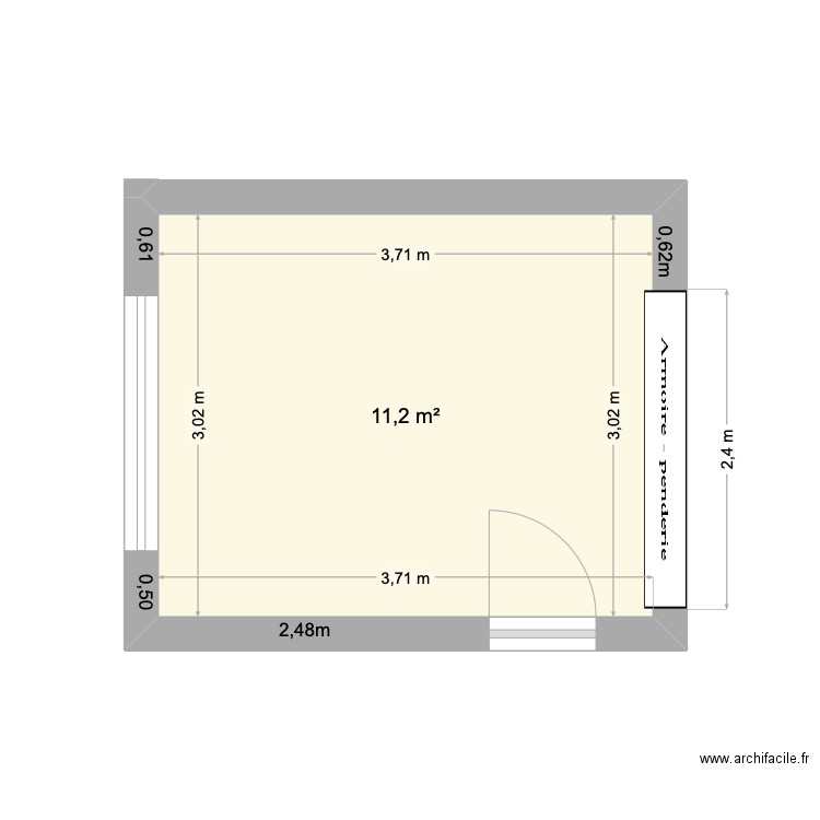 Chambre Caro. Plan de 1 pièce et 11 m2