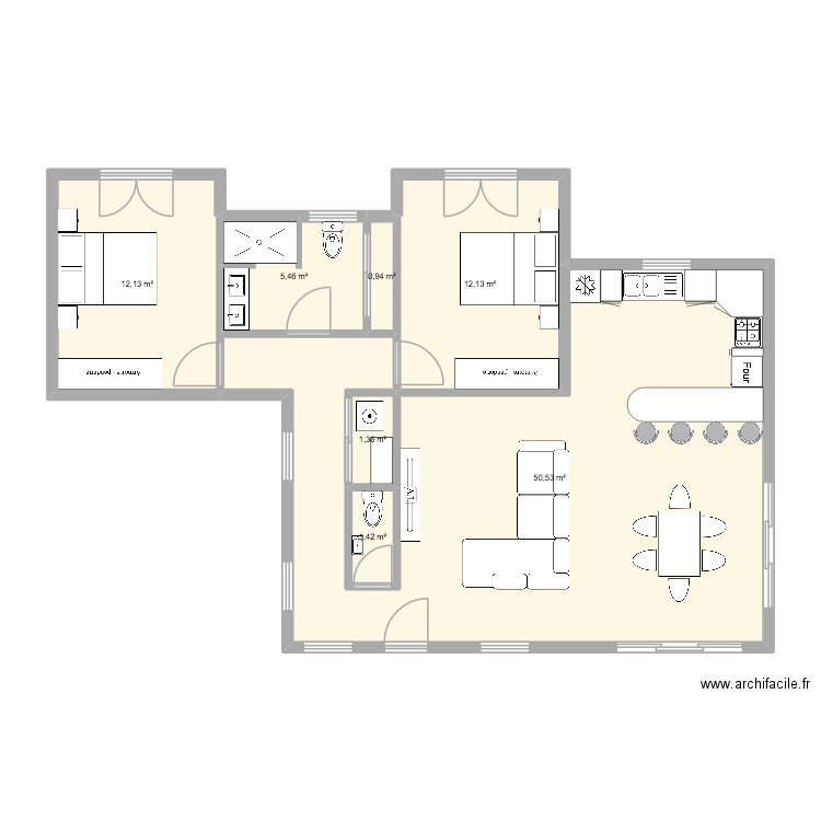 Bungalow7. Plan de 7 pièces et 84 m2