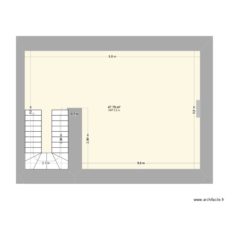 étage 2. Plan de 1 pièce et 48 m2