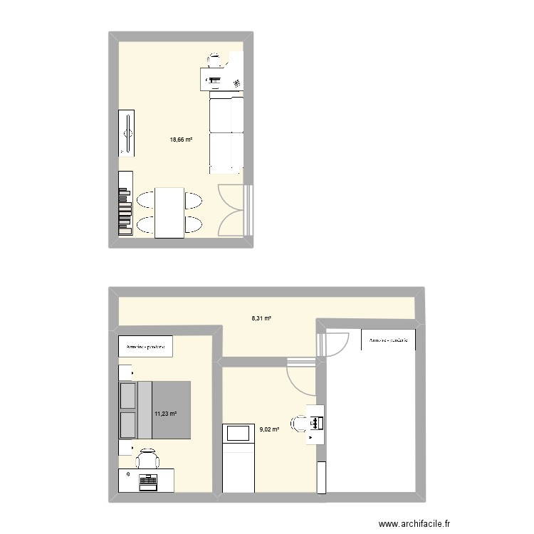 Appartement Lamothe. Plan de 4 pièces et 47 m2