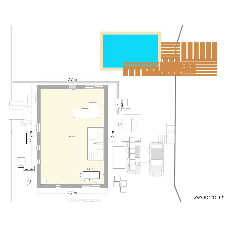 19-11 inversé en long. Plan de 9 pièces et 148 m2