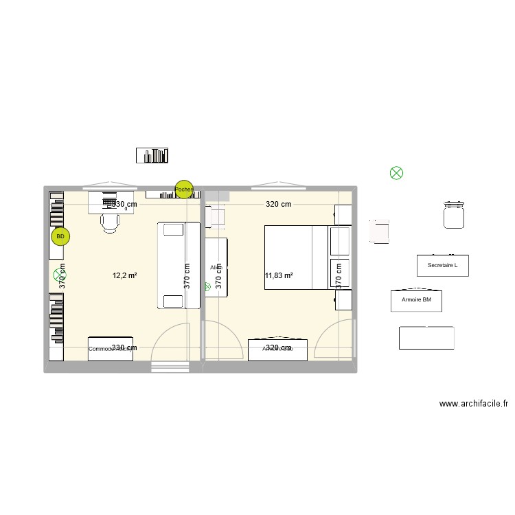 bureau. Plan de 2 pièces et 24 m2