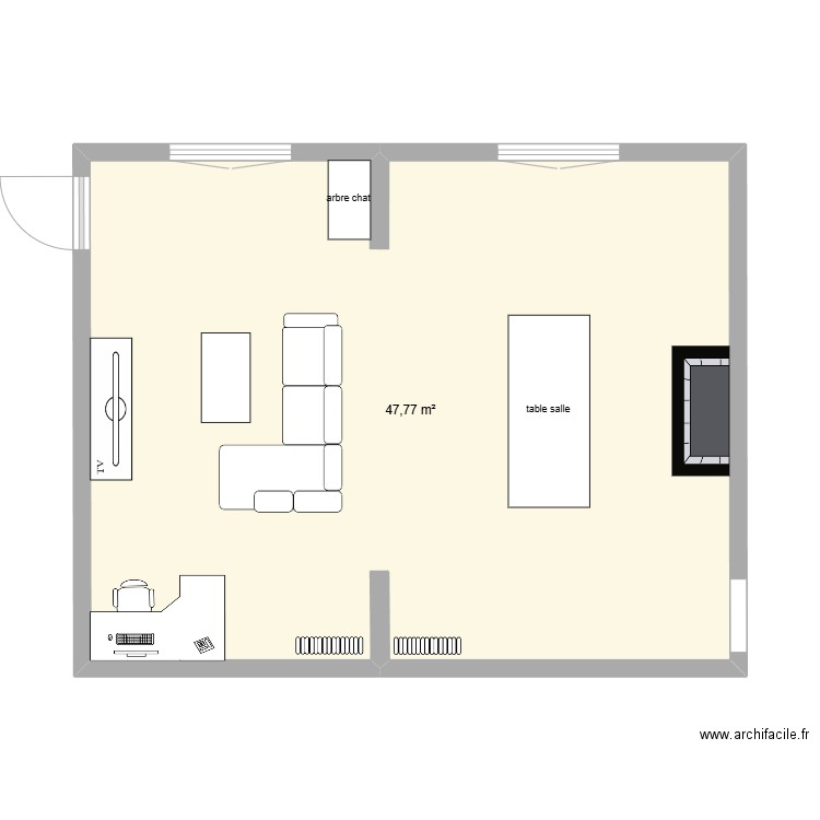 salle salon. Plan de 1 pièce et 48 m2