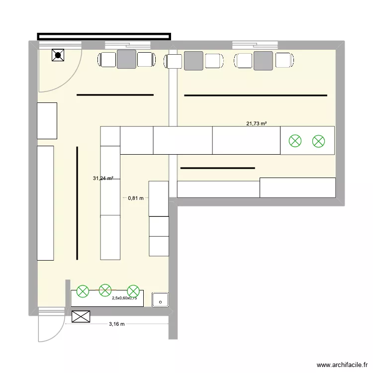 Patisserie. Ameublement Position &eacute;clairage.. Plan de 