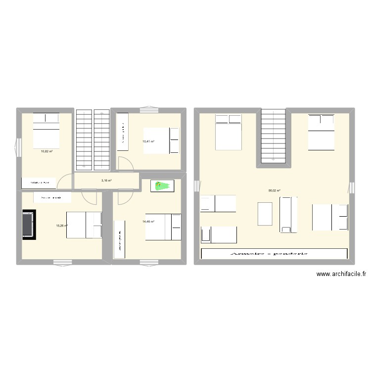 Etage 1 et 2. Plan de 6 pièces et 110 m2