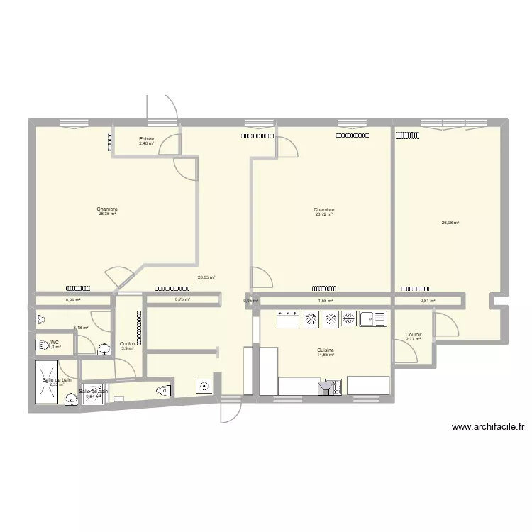 Appartement travailleurs.... Plan de 17 pièces et 147 m²