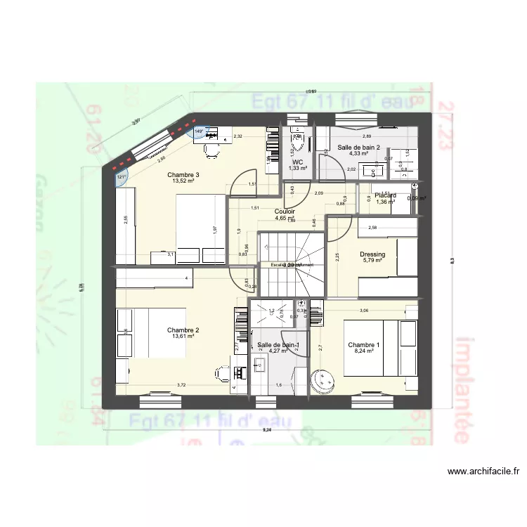 184 v2 biais MTLF. Plan de 17  et 185 m²