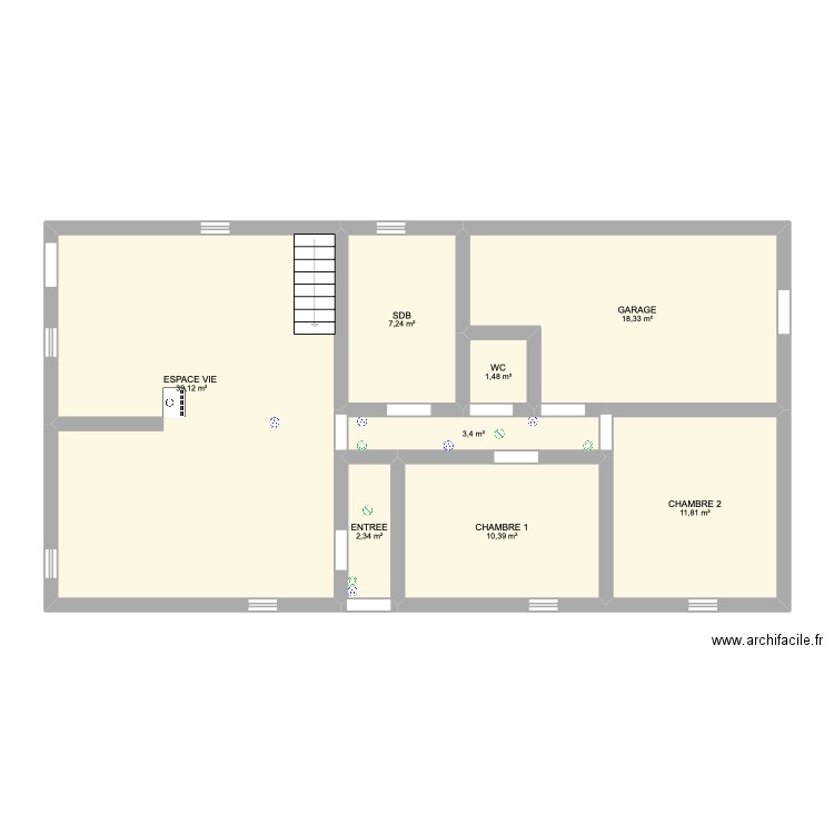 MAISON. Plan de 8 pièces et 94 m2