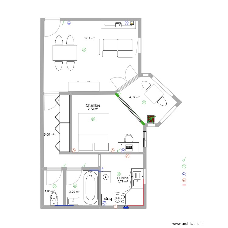 phill st denis. Plan de 7 pièces et 48 m2