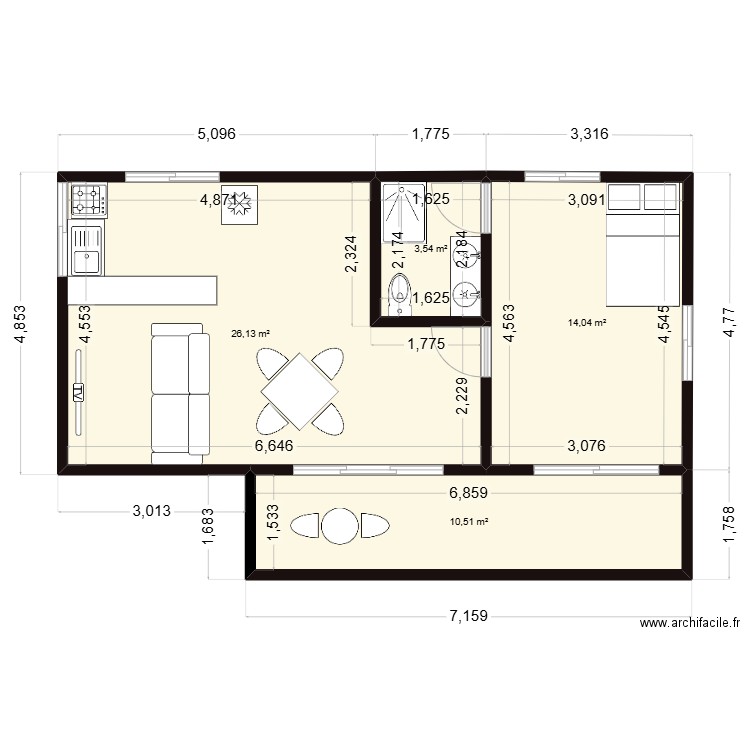 PROTO TEAVARO. Plan de 4 pièces et 54 m2