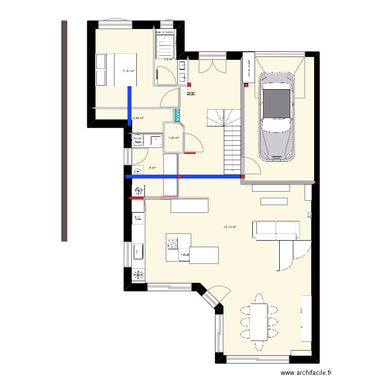 piano. Plan de 15 pièces et 206 m2