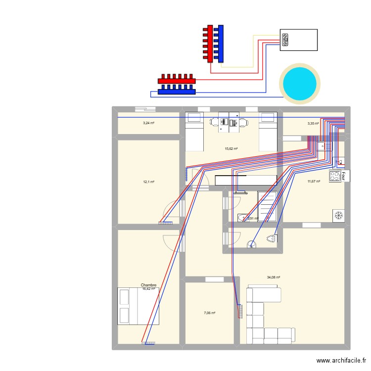 amine. Plan de 9 pièces et 109 m2