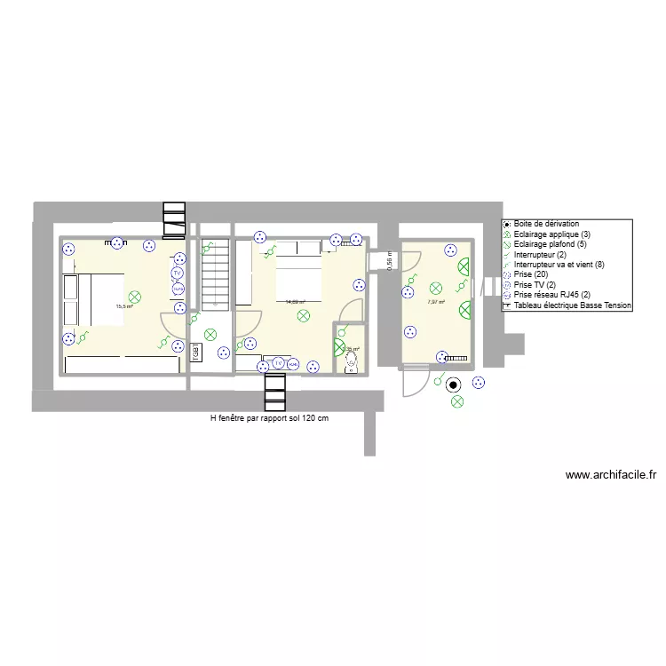 ELEC combles am&eacute;nag&eacute;s. Plan de 