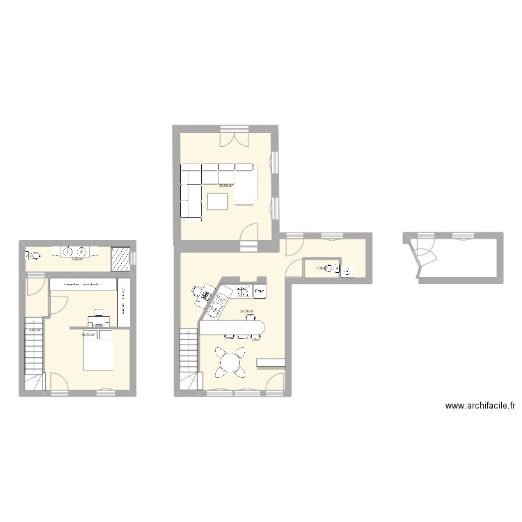 nell etage. Plan de 6 pièces et 87 m2