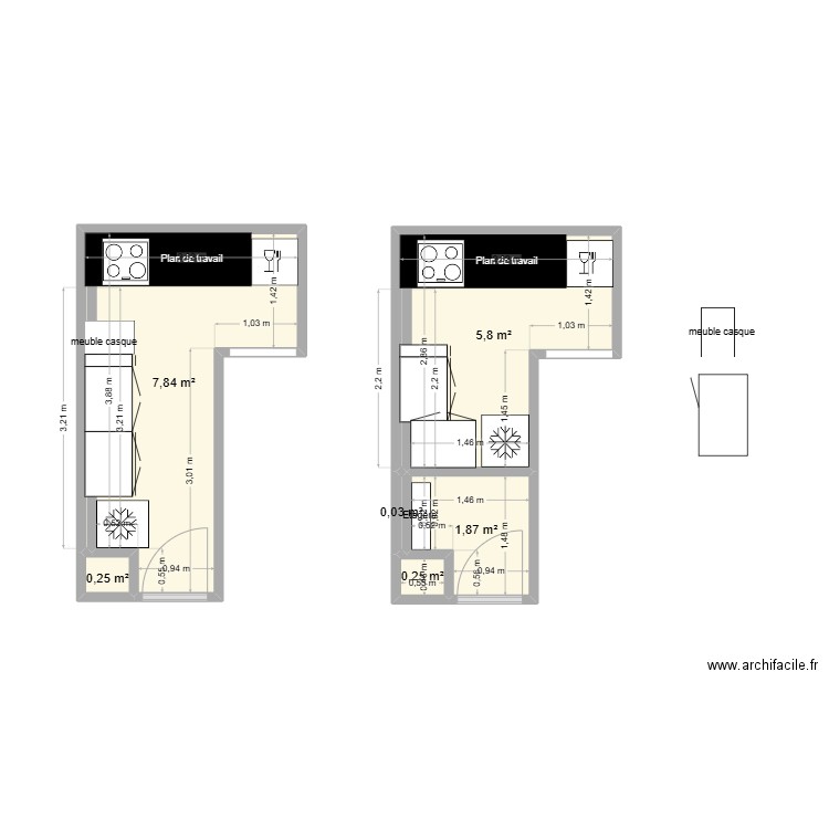 cuisine. Plan de 6 pièces et 16 m2