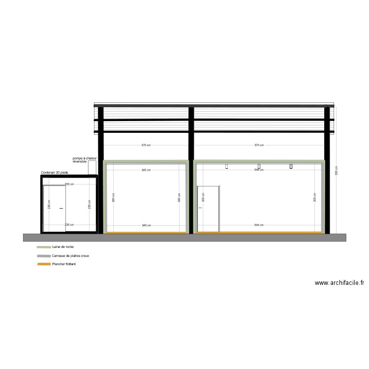 Coupe Projet studio cité. Plan de 3 pièces et 32 m2