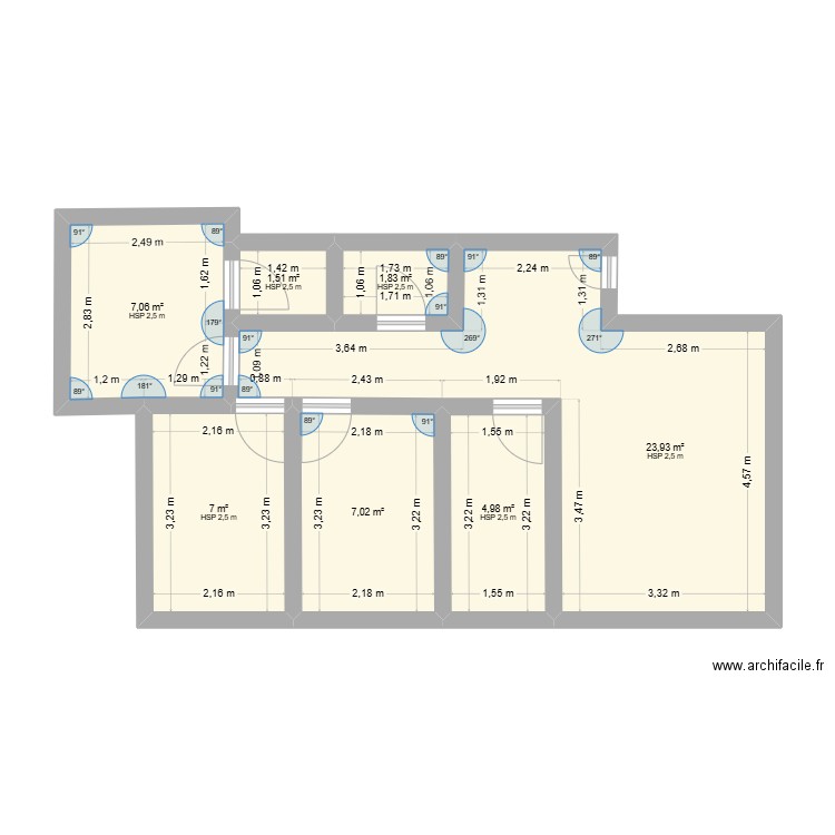 résidence meublée 3 pièces. Plan de 7 pièces et 53 m2