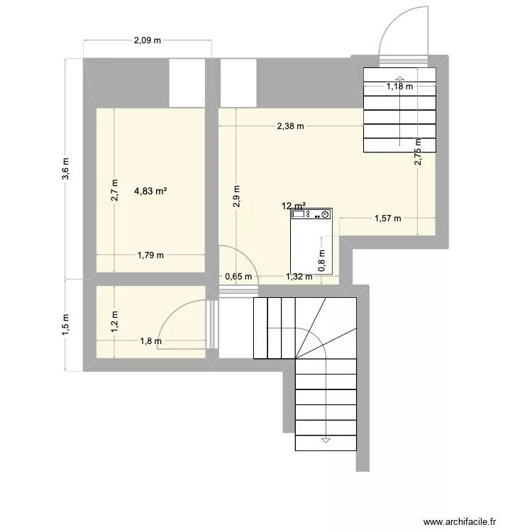 Sous-sol. Plan de 2  et 17 m²