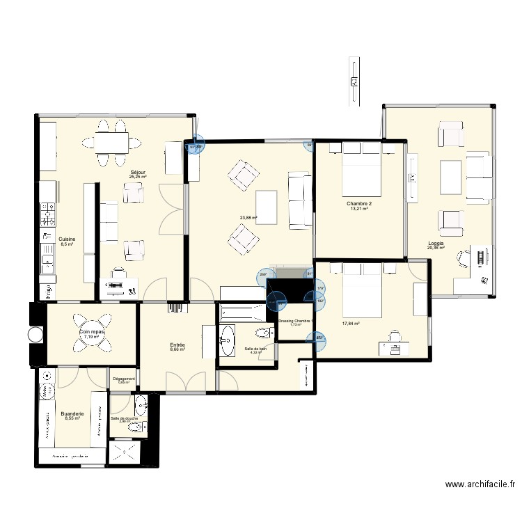 Plan Le Chesnay V 2ch A. Plan de 14 pièces et 143 m2